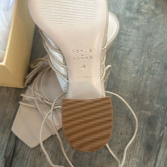 Porte & Paire Women's Leather Strappy Square Toe Sandals Cream Size 6 - Picture 7 of 9